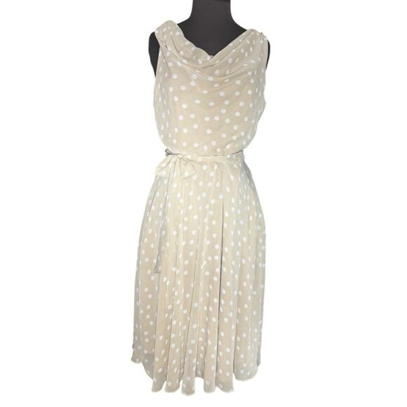 Vtg 90s Ladylike Polka Dot Cowl Neck Feminine Midi Dress 12 Demure Modest Church - Picture 3 of 7